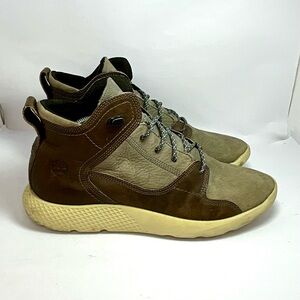 Timberland Gray and Brown Leather High-Top Sneakers